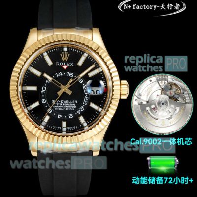 N+ Swiss Replica Rolex Gain Weight Gold Case Oysterflex Strap 9002 Automatic Watch 42mm 